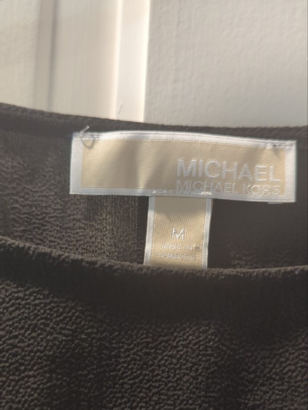 Michael Kors Black Boatneck Blouson Top with Gold MK Emblems - Picture 2 of 2